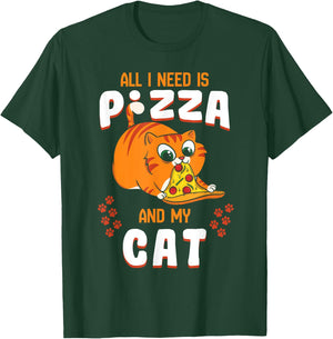 Cat Eating Pizza Shirt Pepperoni Slice Kitten Lover Paw Gift T-Shirt - T-Shirt | Forest