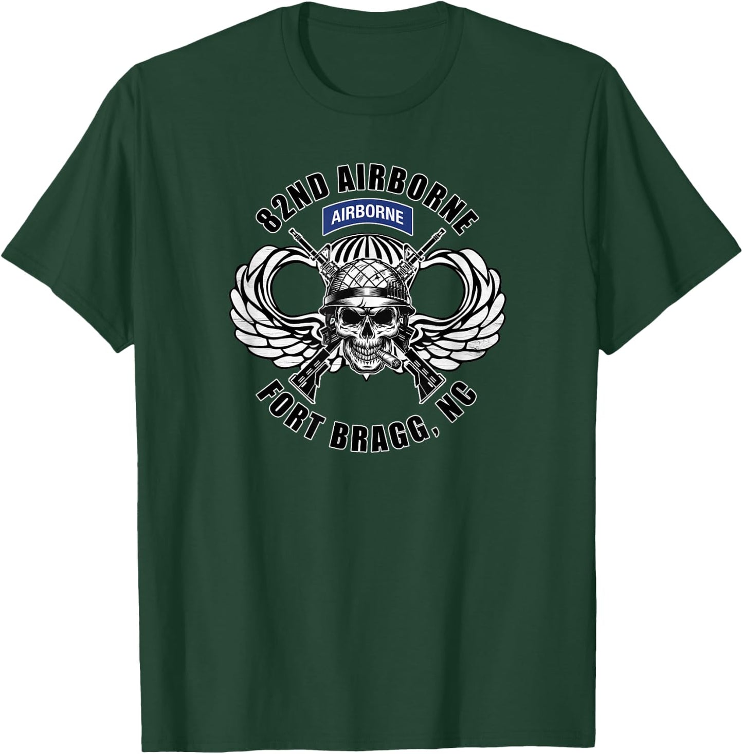 82nd Airborne Division Fort Bragg Veteran Jump Wings Skull T-Shirt - T-Shirt | Forest