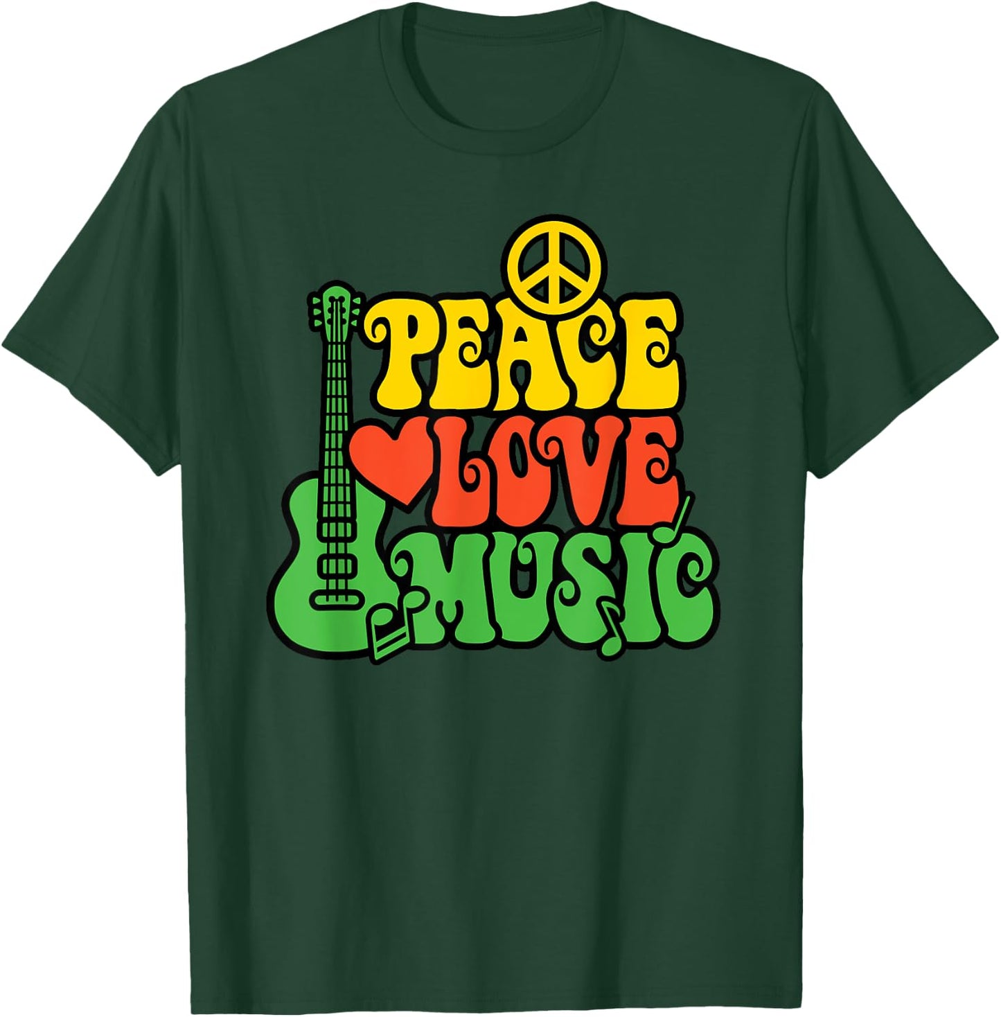 PEACE LOVE MUSIC Reggae Guitar for Everyone T-Shirt - T-Shirt | Forest