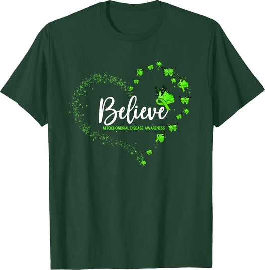 Mitochondrial Disease Awareness Butterfly Believe T-Shirt - T-Shirt | Forest