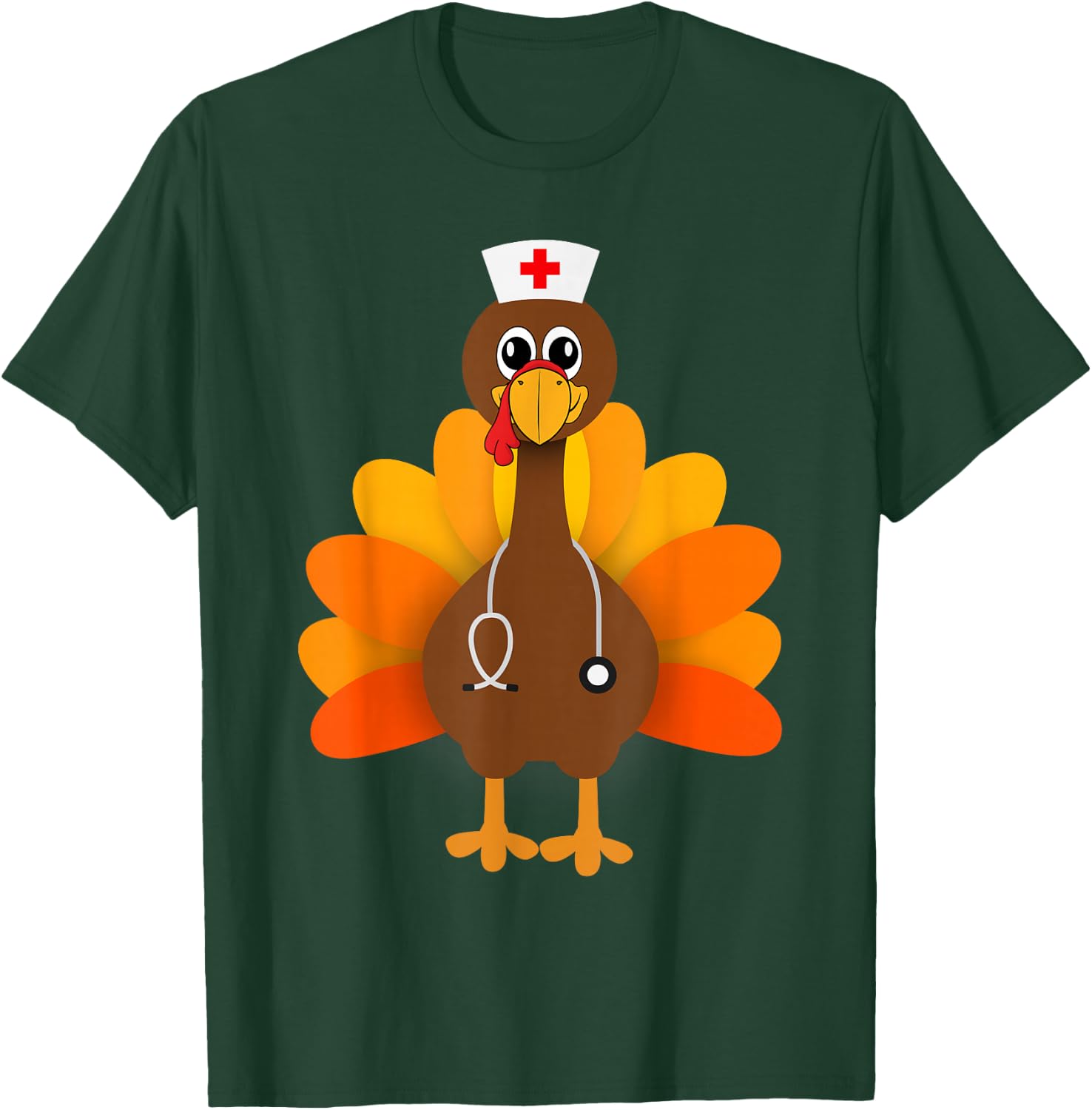 Thanksgiving Scrub Tops Women Turkey Nurse Holiday Nursing T-Shirt - T-Shirt | Forest