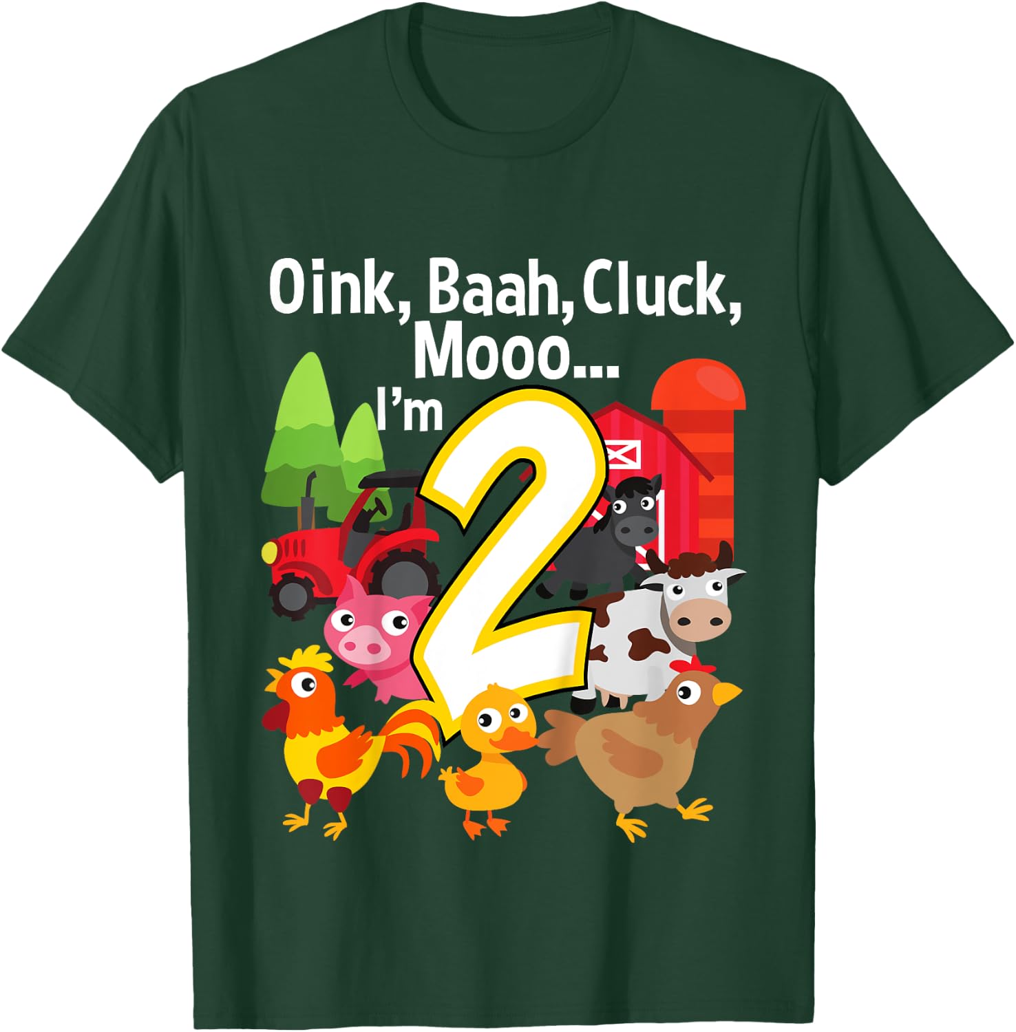 2 Year Old Farm Birthday Party Animal Barn Sounds 2nd Gift T-Shirt - T-Shirt | Forest