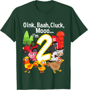 2 Year Old Farm Birthday Party Animal Barn Sounds 2nd Gift T-Shirt - T-Shirt | Forest