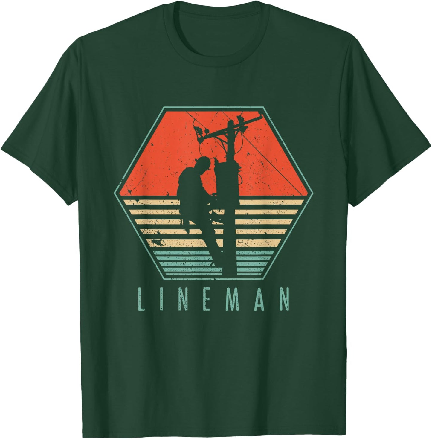 Lineman Vintage Retro Electrician Gift T-Shirt - T-Shirt | Forest
