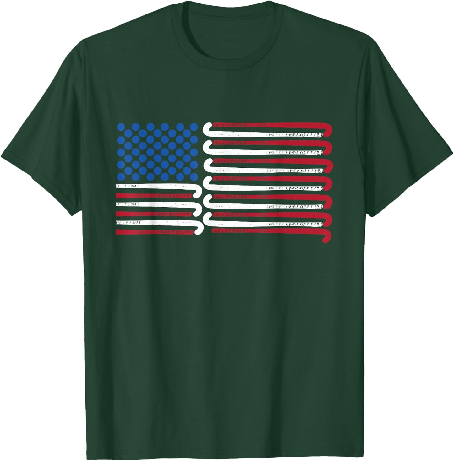 Field Hockey American Flag with Blue Balls for Stars T-Shirt - T-Shirt | Forest