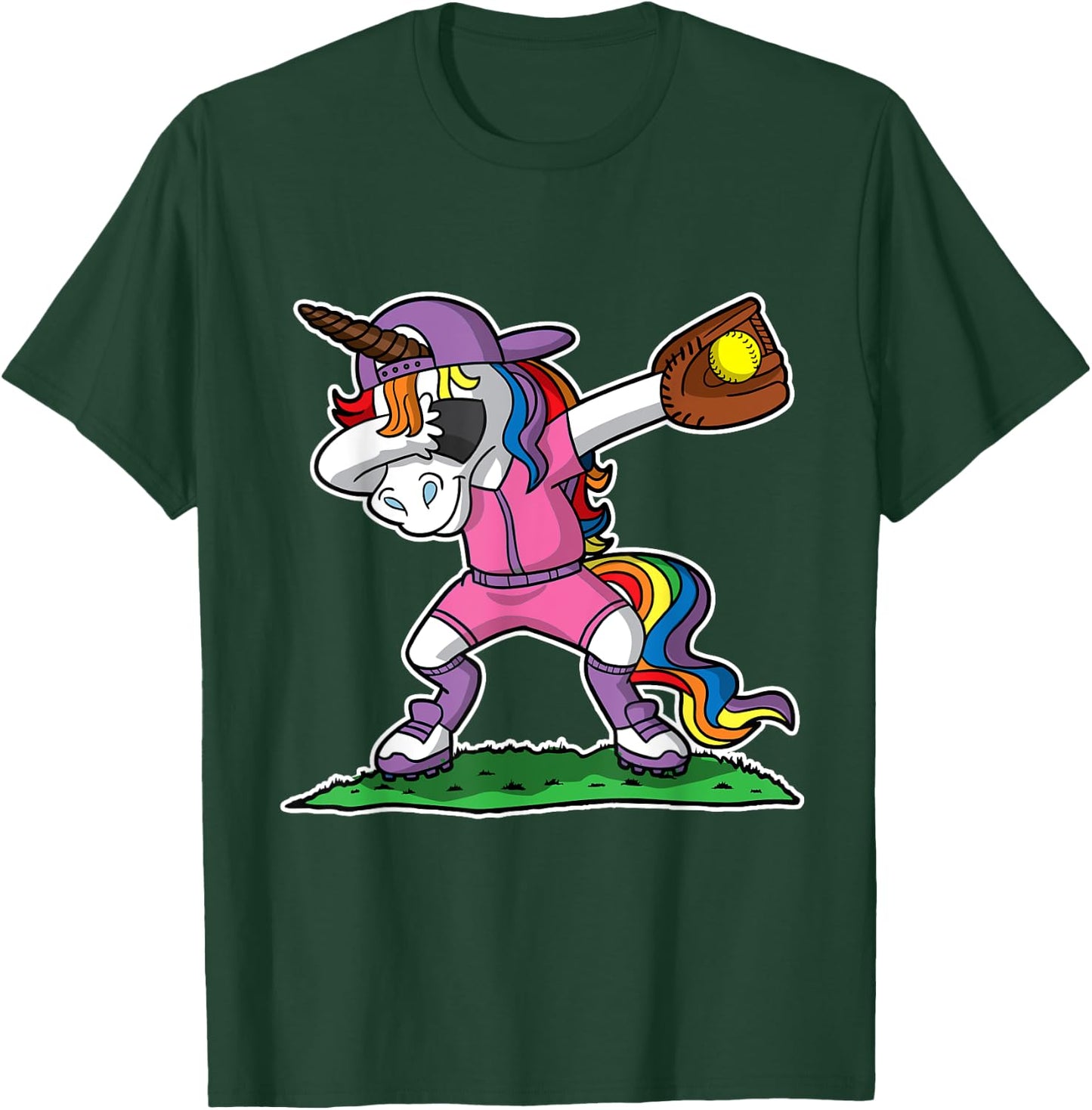 Dabbing Unicorn Softball Girls Women Kids Youth Toddler Teen T-Shirt - T-Shirt | Forest