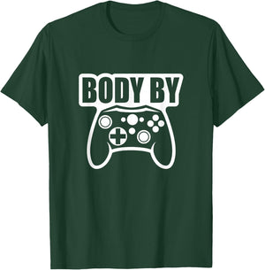 Video Game Body By Controller Workout Humor Gamer Dark T-Shirt - T-Shirt | Forest