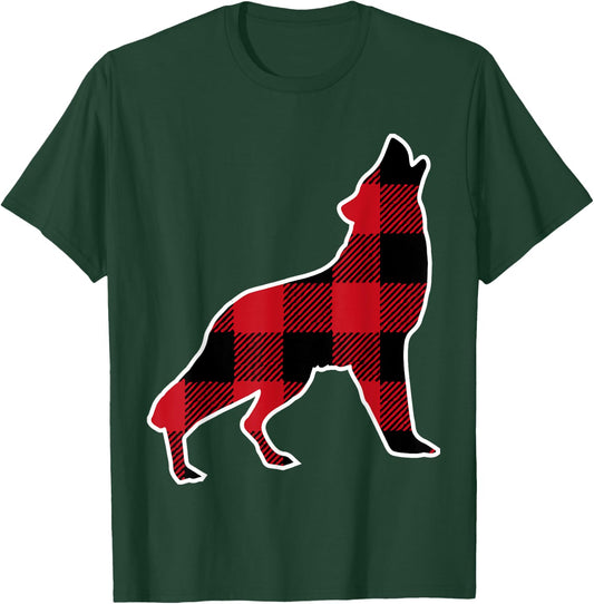 Wolf Family | Red Plaid Buffalo Matching Family Pajama T-Shirt - T-Shirt | Forest