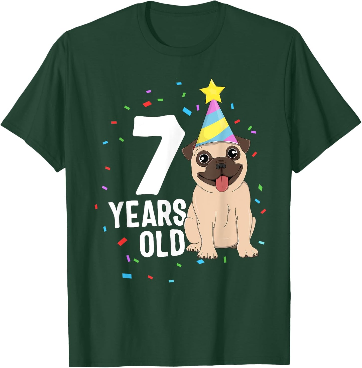 7 Years Old Birthday Pug Dog Lover Party 7th Birthday Kid T-Shirt - T-Shirt | Forest