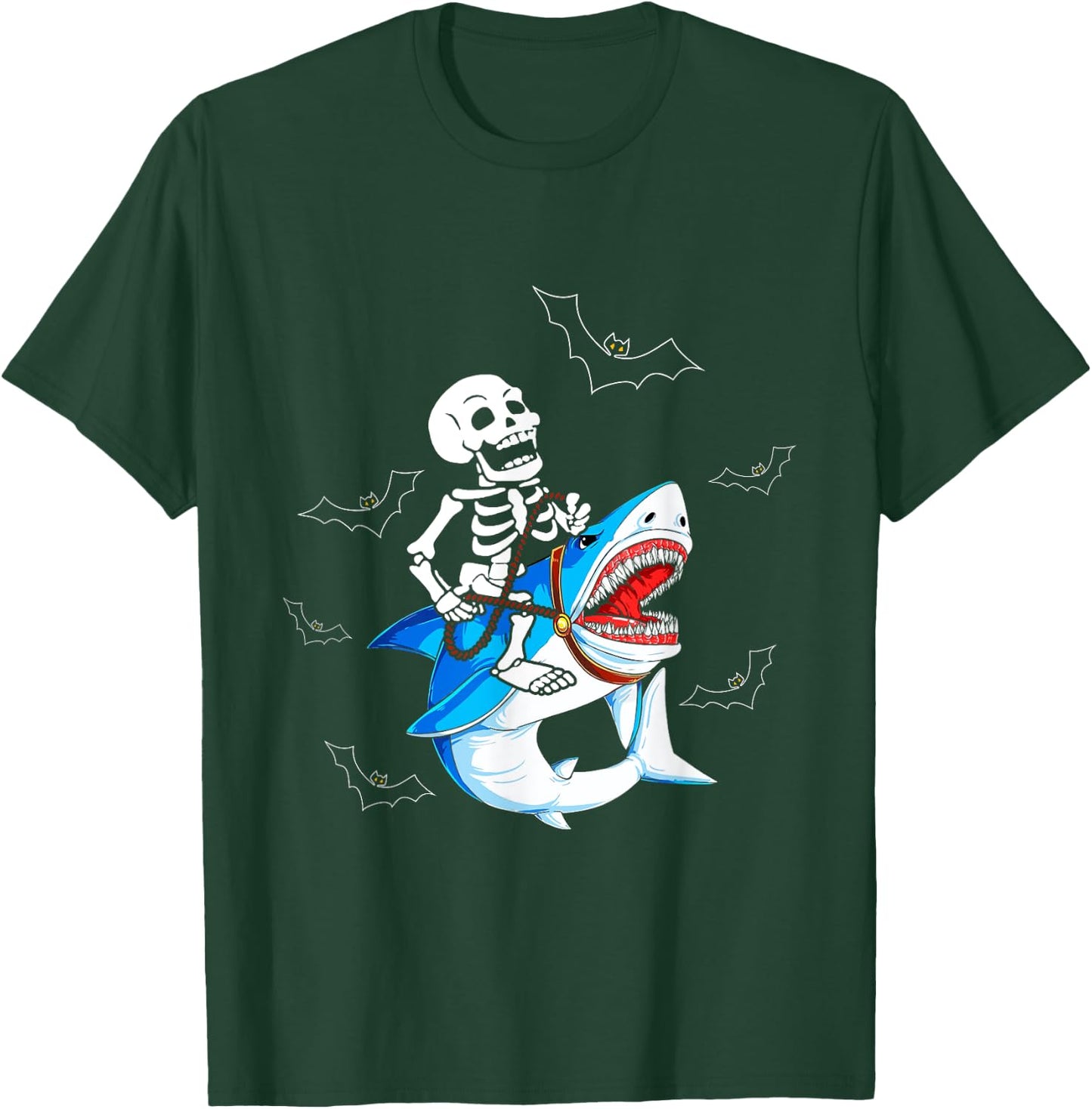 Skeleton Riding Shark Funny Halloween Boys Girls Kids T-Shirt - T-Shirt | Forest