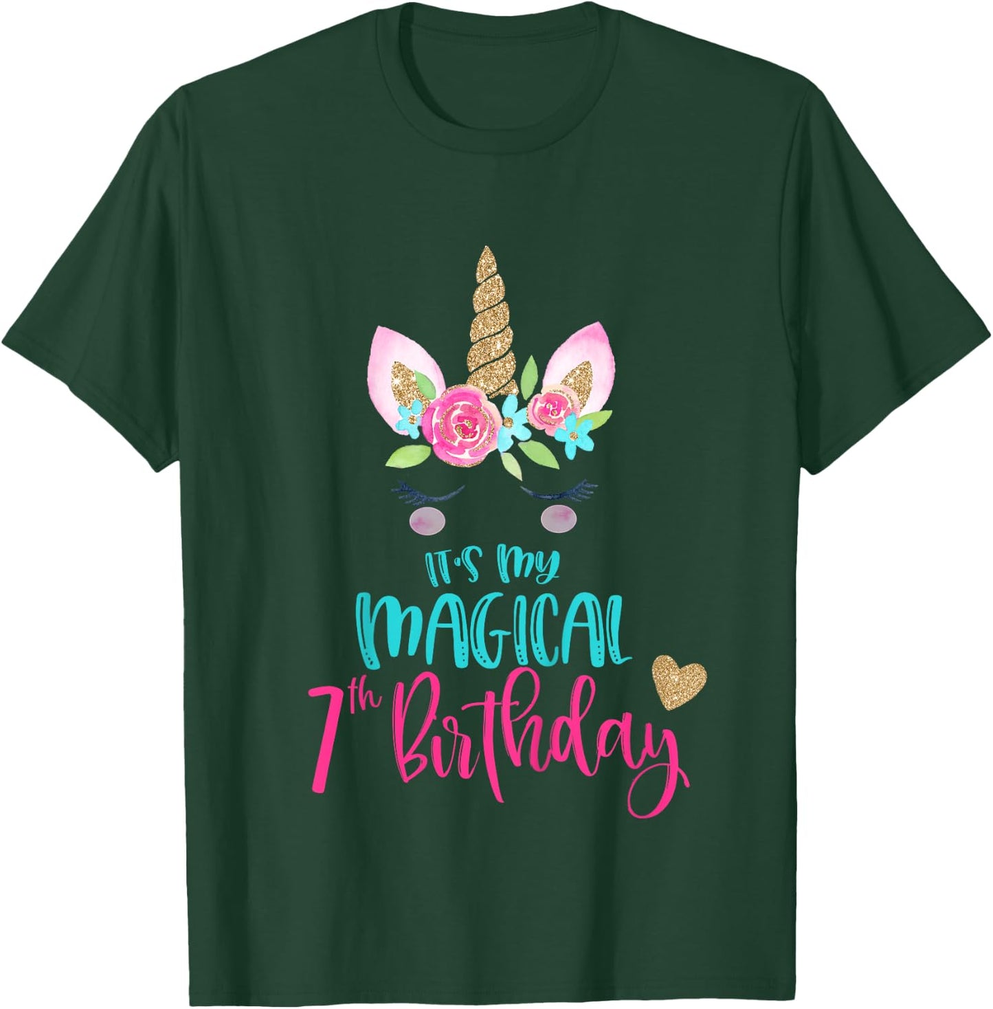Kids Unicorn 7th Birthday Party Shirt Girl 7 Years Old T-Shirt - T-Shirt | Forest