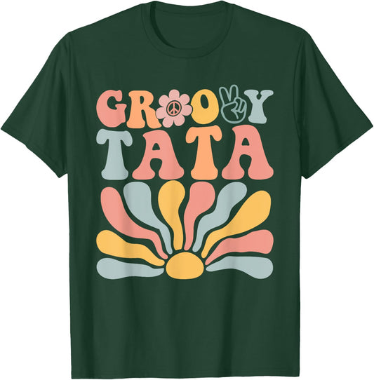 Groovy Retro Tata Matching Family 1st Birthday Party T-Shirt - T-Shirt | Forest