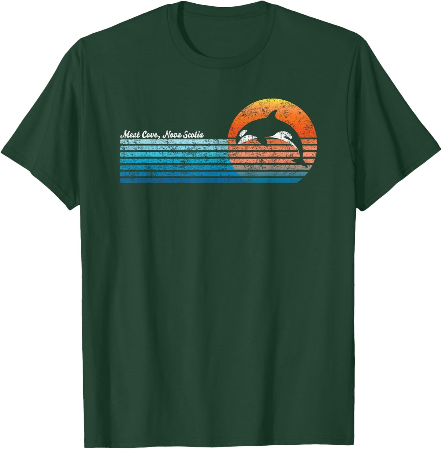 Vintage Meat Cove, Nova Scotia Retro 80s Orka Sunset T-Shirt - T-Shirt | Forest