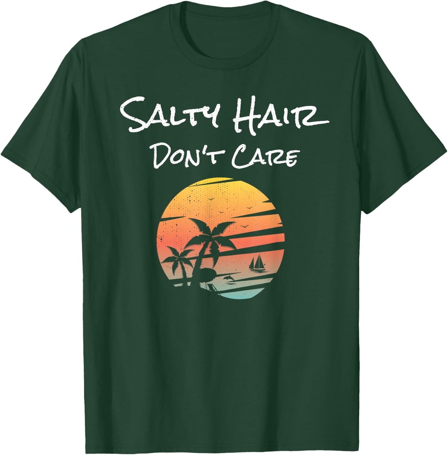 Salty Hair Don't Care Distressed T-Shirt - T-Shirt | Forest