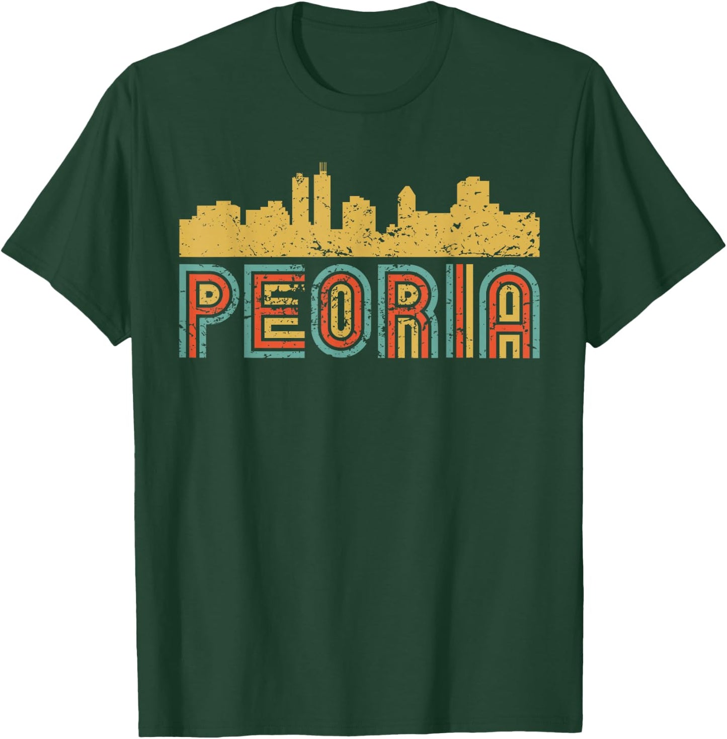 Vintage Retro Peoria Illinois Skyline T-Shirt - T-Shirt | Forest