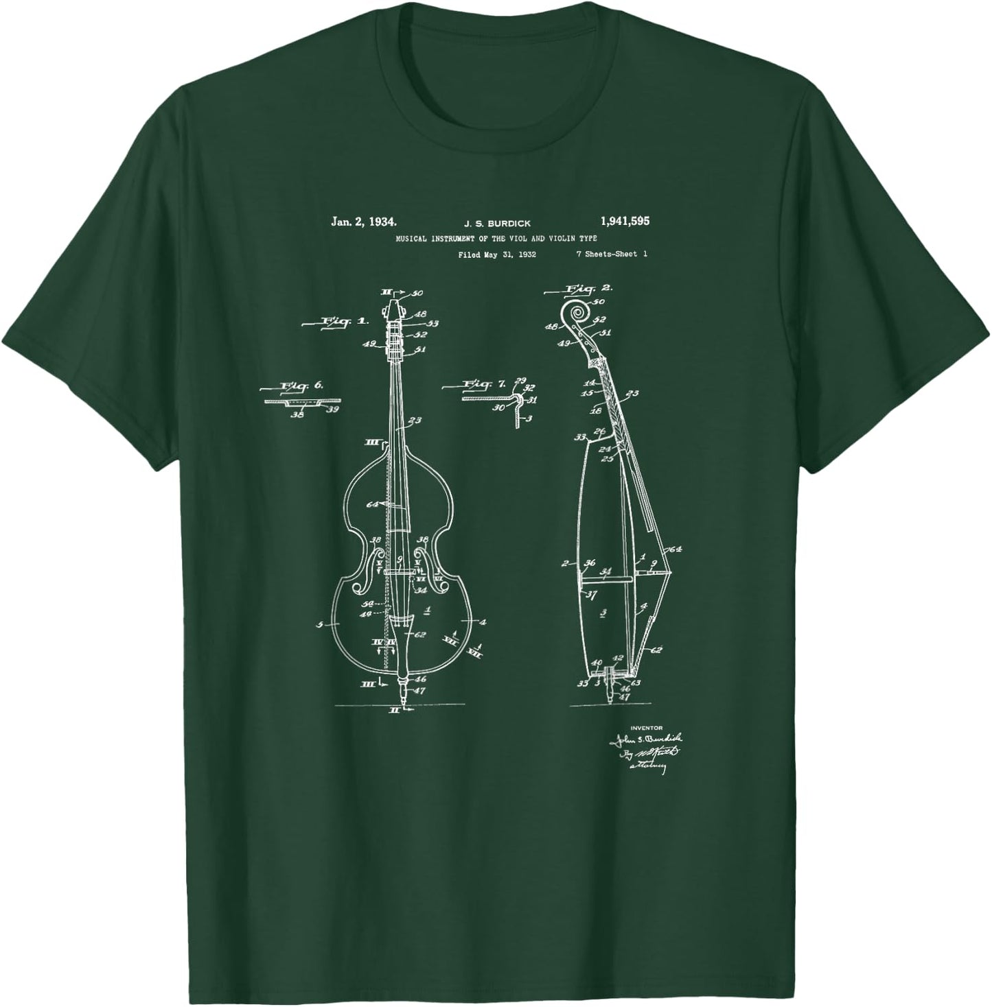 Vintage Patent Print 1934 Double Bass Player T-Shirt - T-Shirt | Forest