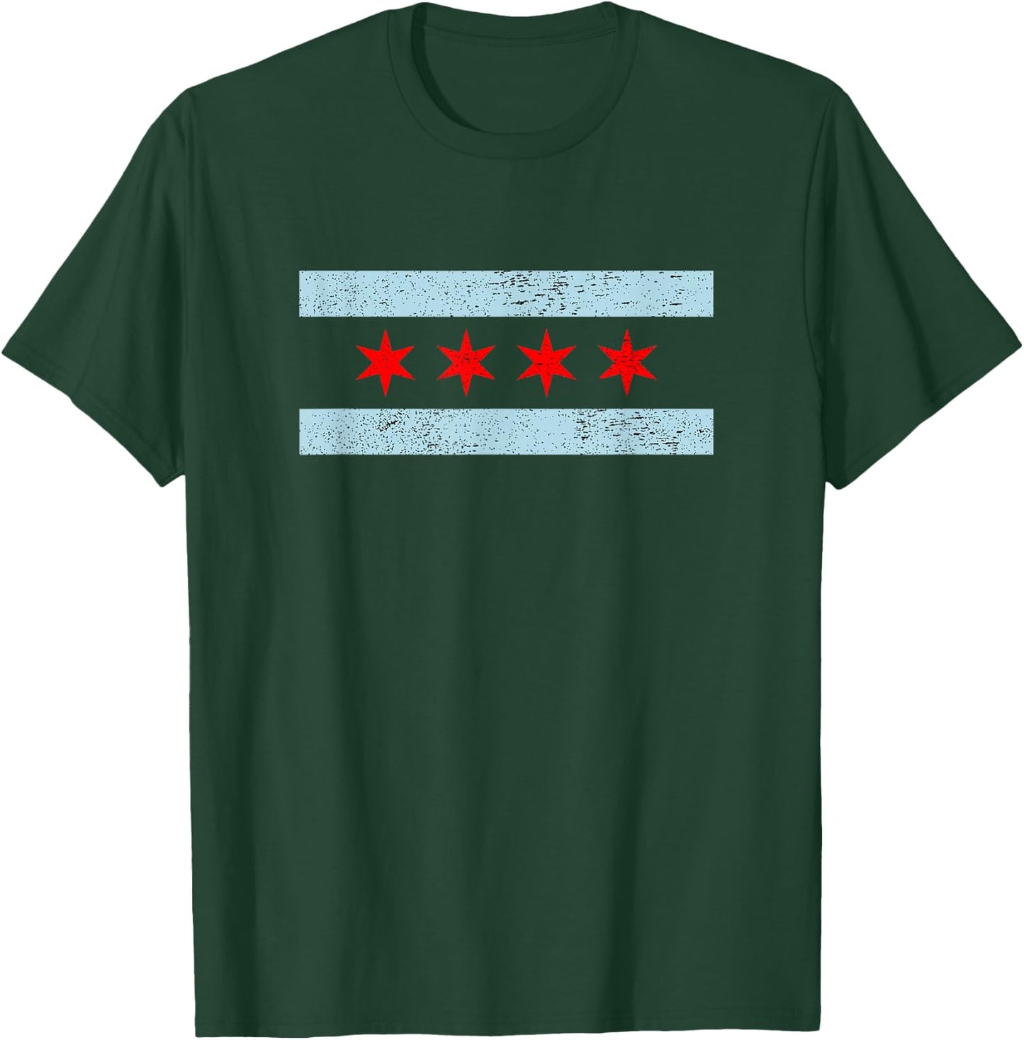 Sweet Vintage Retro Chicago Flag Red Six Pointed Stars T-Shirt - T-Shirt | Forest