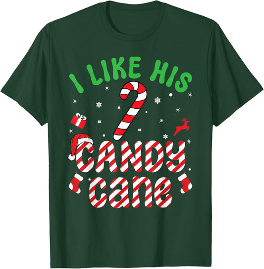 I Like His Candy Cane Funny Christmas Couples Matching T-Shirt - T-Shirt | Forest