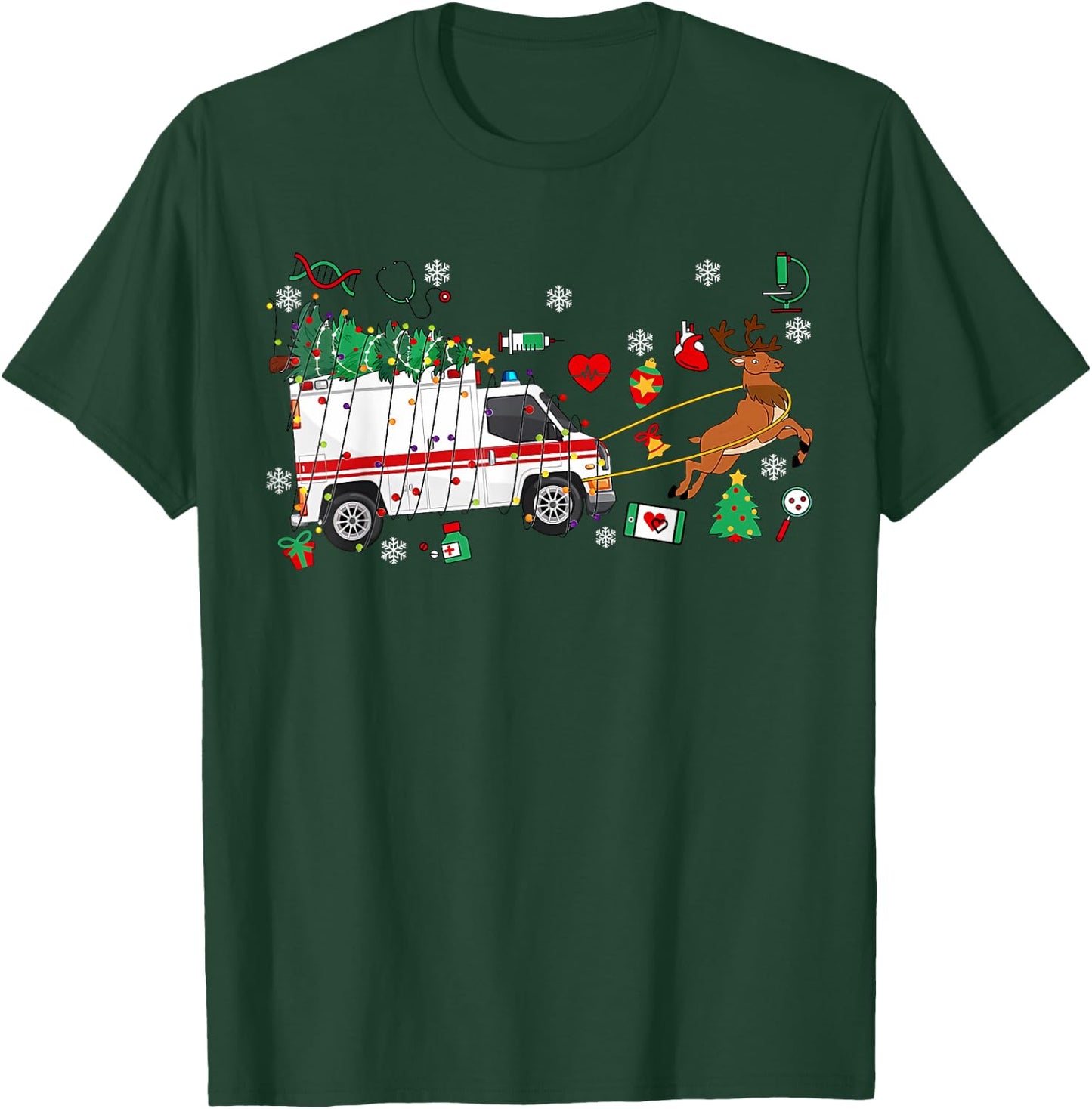 Medical Ambulance Reindeer Nurse Christmas EMT EMS Paramedic T-Shirt - T-Shirt | Forest