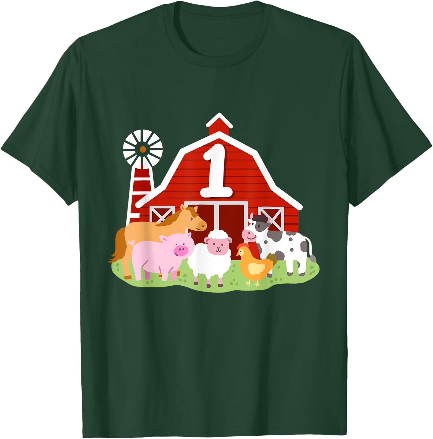 1st Birthday Farm Animals Bday Party 1 Year Old Boy Toddler T-Shirt - T-Shirt | Forest