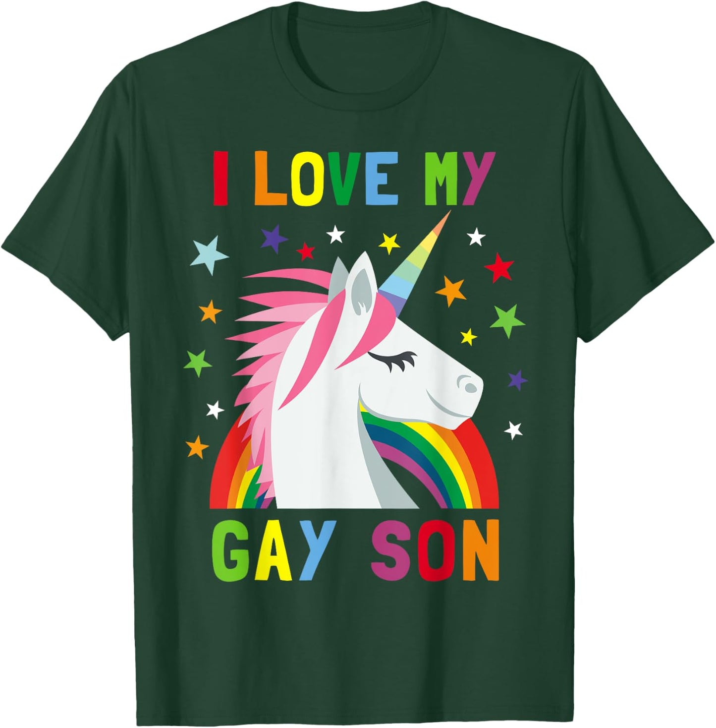 I Love My Gay Son Unicorn Rainbow Parent of Gay Child T-Shirt - T-Shirt | Forest