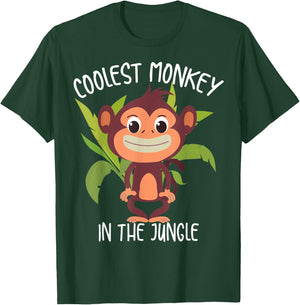 Coolest Monkey In The Jungle | Funny Cute Ape Lover Boy Gift T-Shirt - T-Shirt | Forest