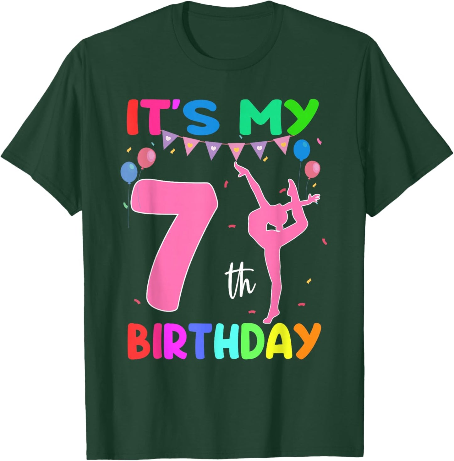 It's My 7th Birthday 7 Year Old Birthday Gymnastics Themed T-Shirt - T-Shirt | Forest