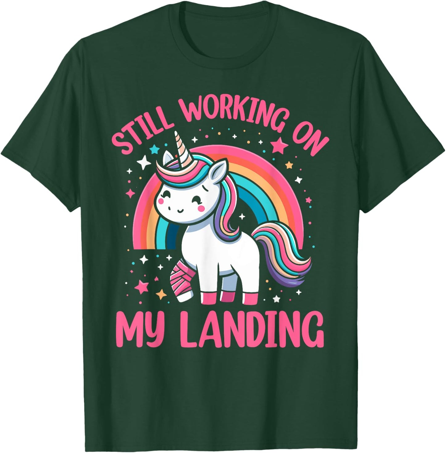 Still Working On My Landing Injury Broken Arm Cute Unicorn T-Shirt - T-Shirt | Forest