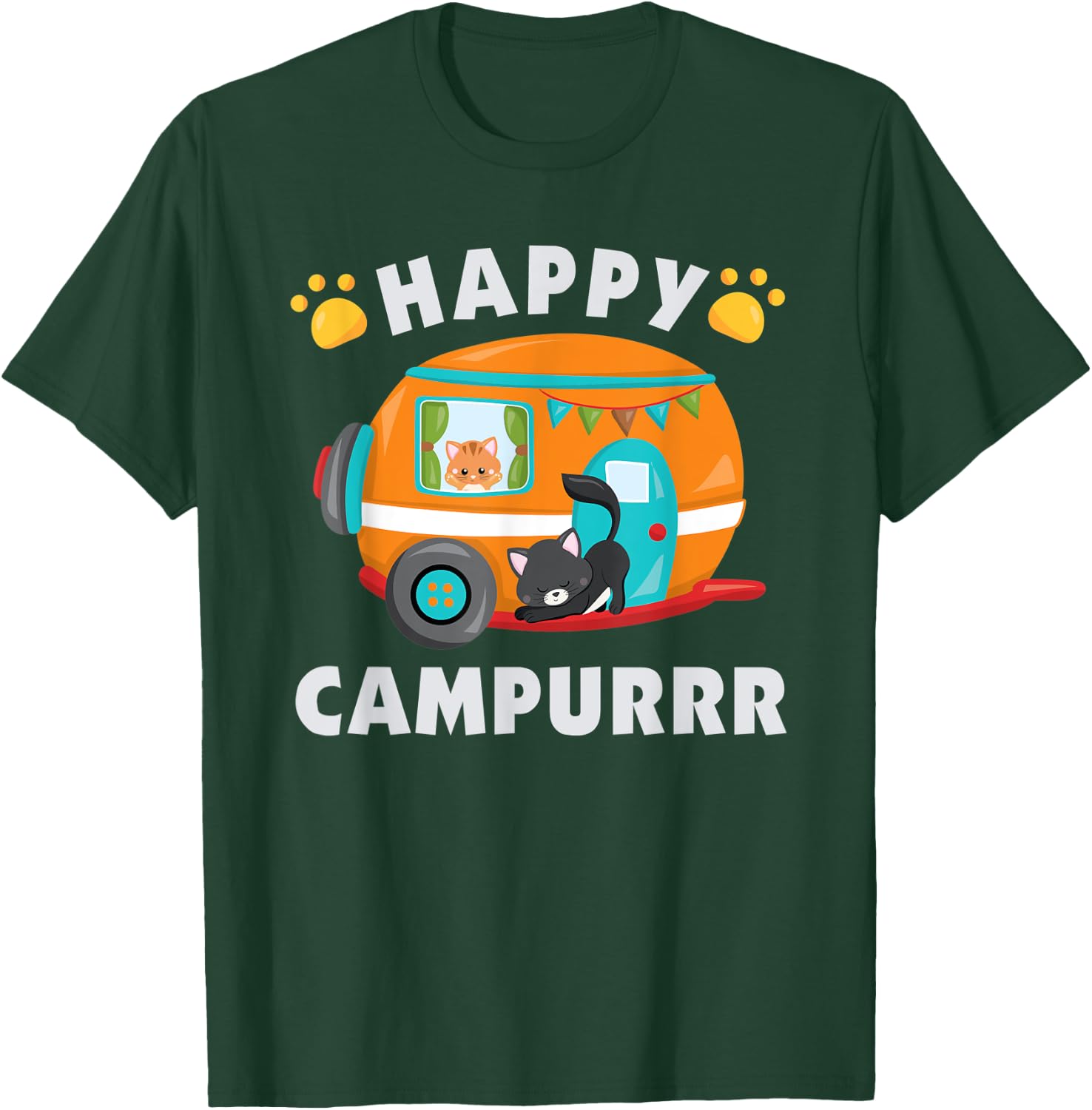 Funny Camping With Cats Kitty Fisherman Camper Gift T-Shirt - T-Shirt | Forest