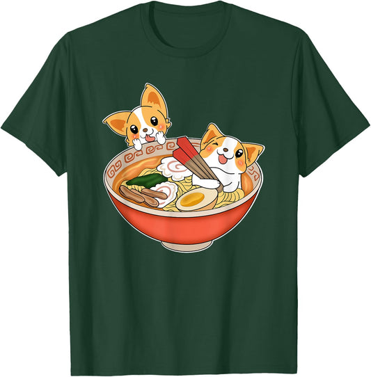 Kawaii Japanese Anime Corgi Dog Funny Ramen Gift T-Shirt - T-Shirt | Forest