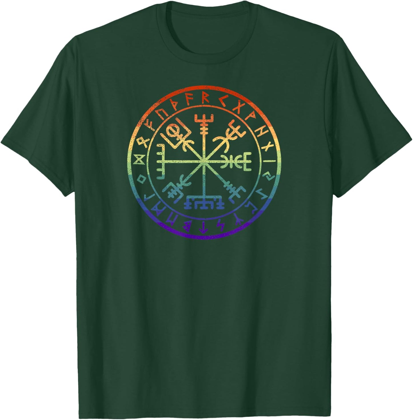 Rainbow Gay Pride Norse Viking Rune Compass Vegvisir T-Shirt - T-Shirt | Forest