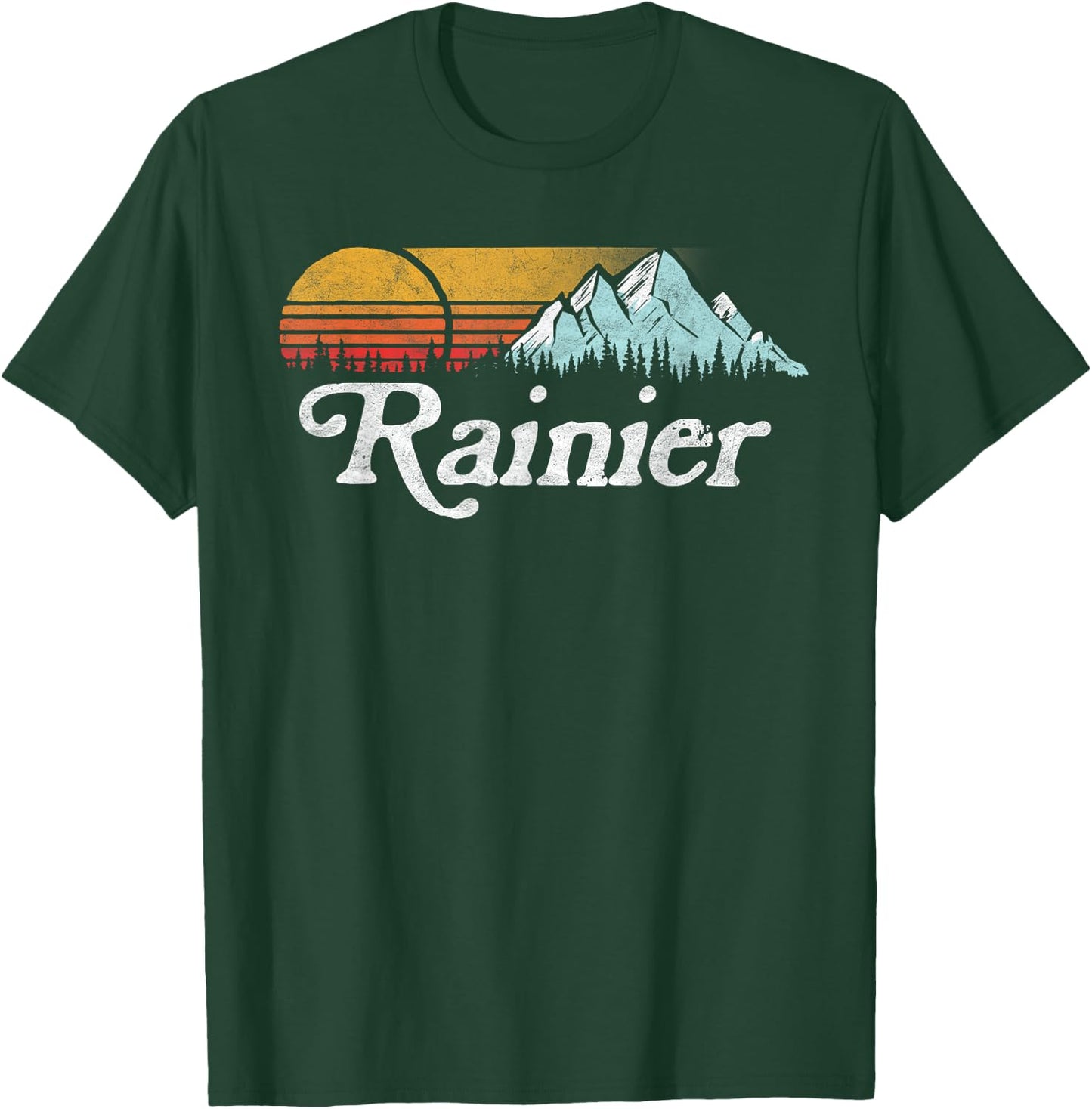 Retro Vibe Mount Rainier Vintage Mountains & Sun T-Shirt - T-Shirt | Forest