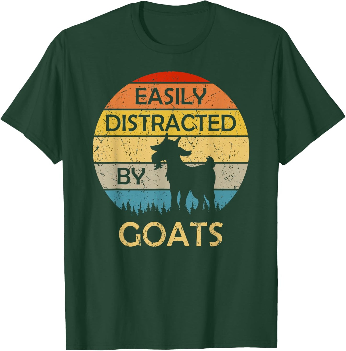 Easily Distracted by Goats Retro Vintage Funny Goat Lover T-Shirt - T-Shirt | Forest