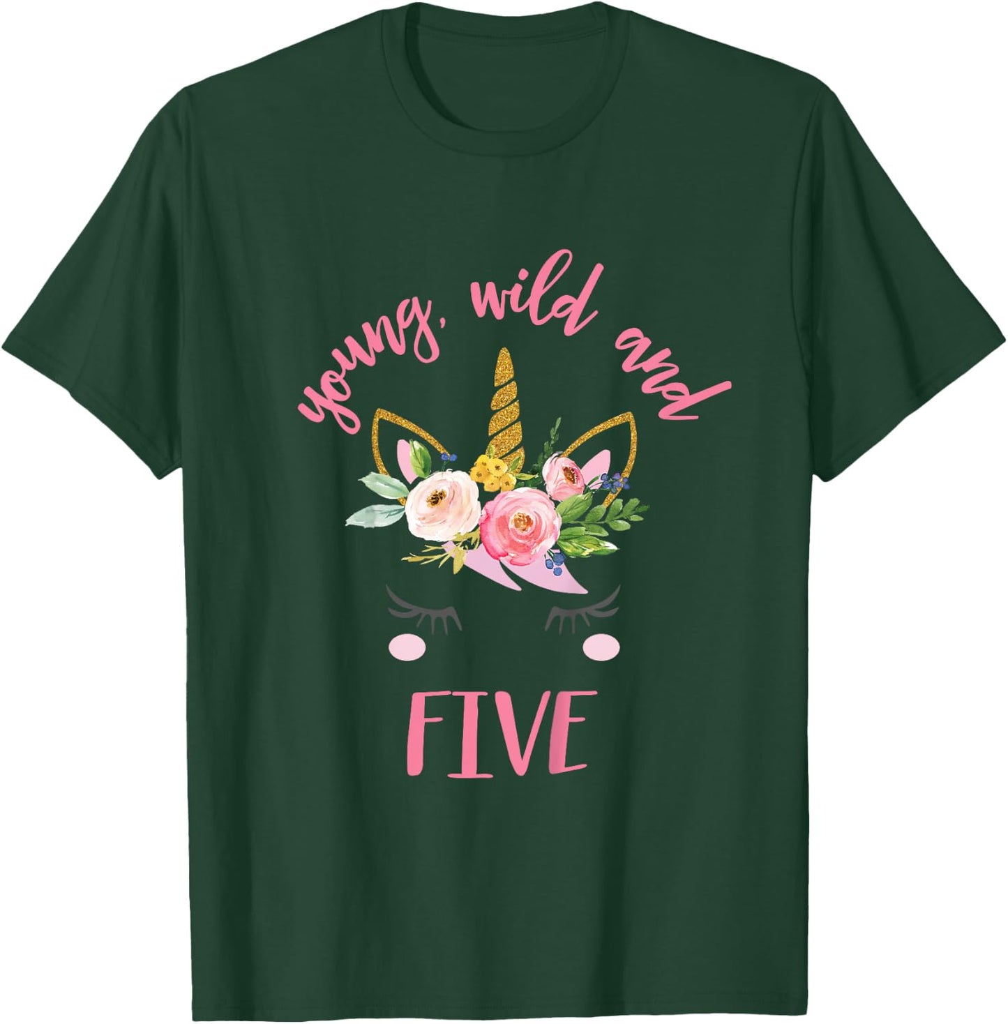 Kids Young Wild and Five, Unicorn 5th Birthday Shirt T-Shirt - T-Shirt | Forest