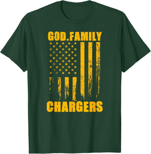Midway Chargers God. Family. Vintage USA Flag T-Shirt - T-Shirt | Forest