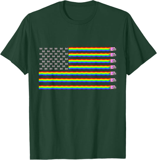 Rainbow Poptart Cat American Flag Shirt T-Shirt - T-Shirt | Forest