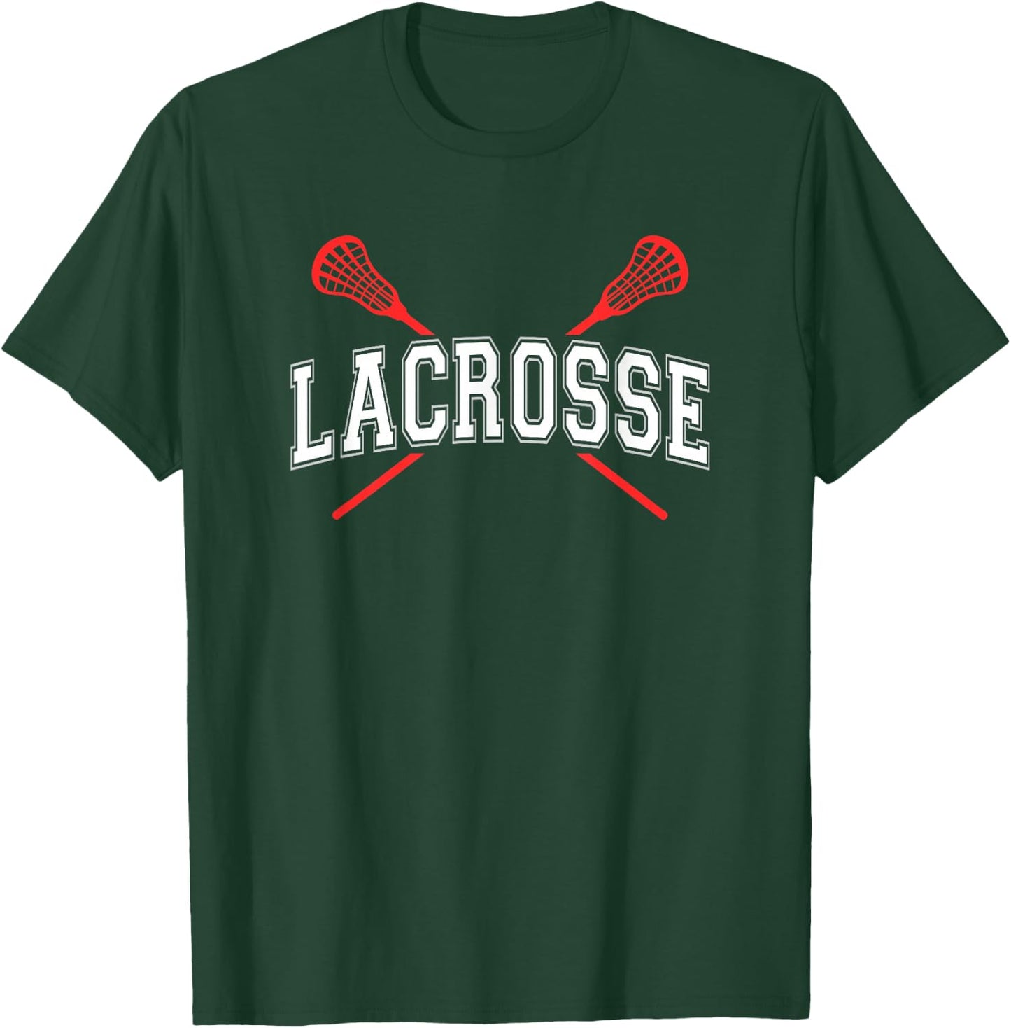Lacrosse Shirt Red Crossed Sticks for youth or adult T-Shirt - T-Shirt | Forest