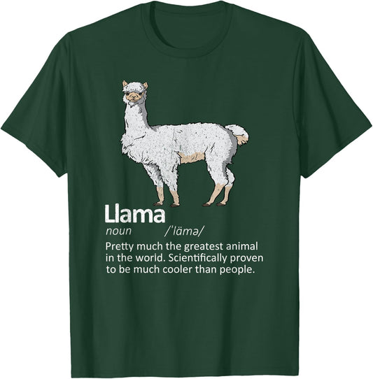 Llama Funny Definition | Llama Lover Owner & Farmer Gift T-Shirt - T-Shirt | Forest