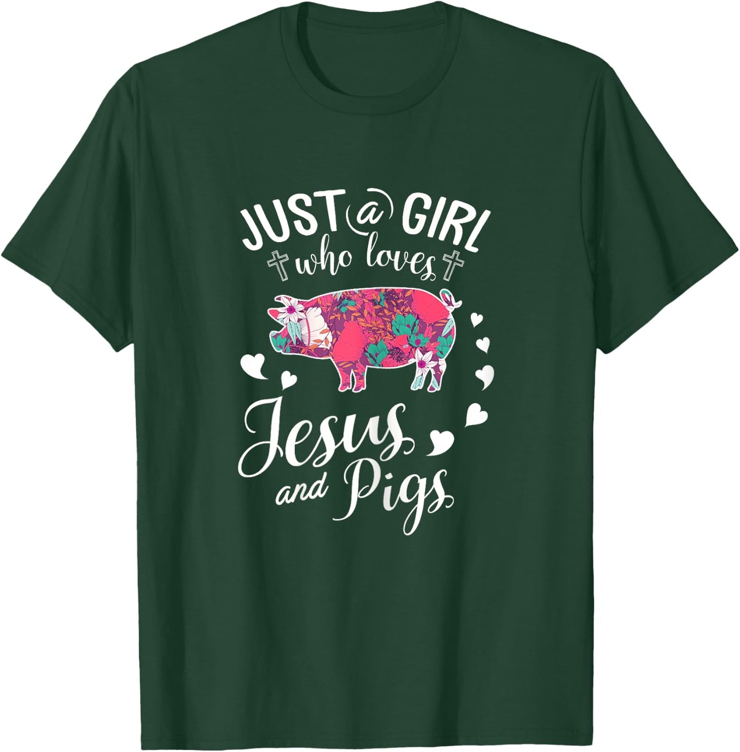 Just A Girl Who Loves Jesus And Pigs T Shirt Farmer Lover T-Shirt - T-Shirt | Forest