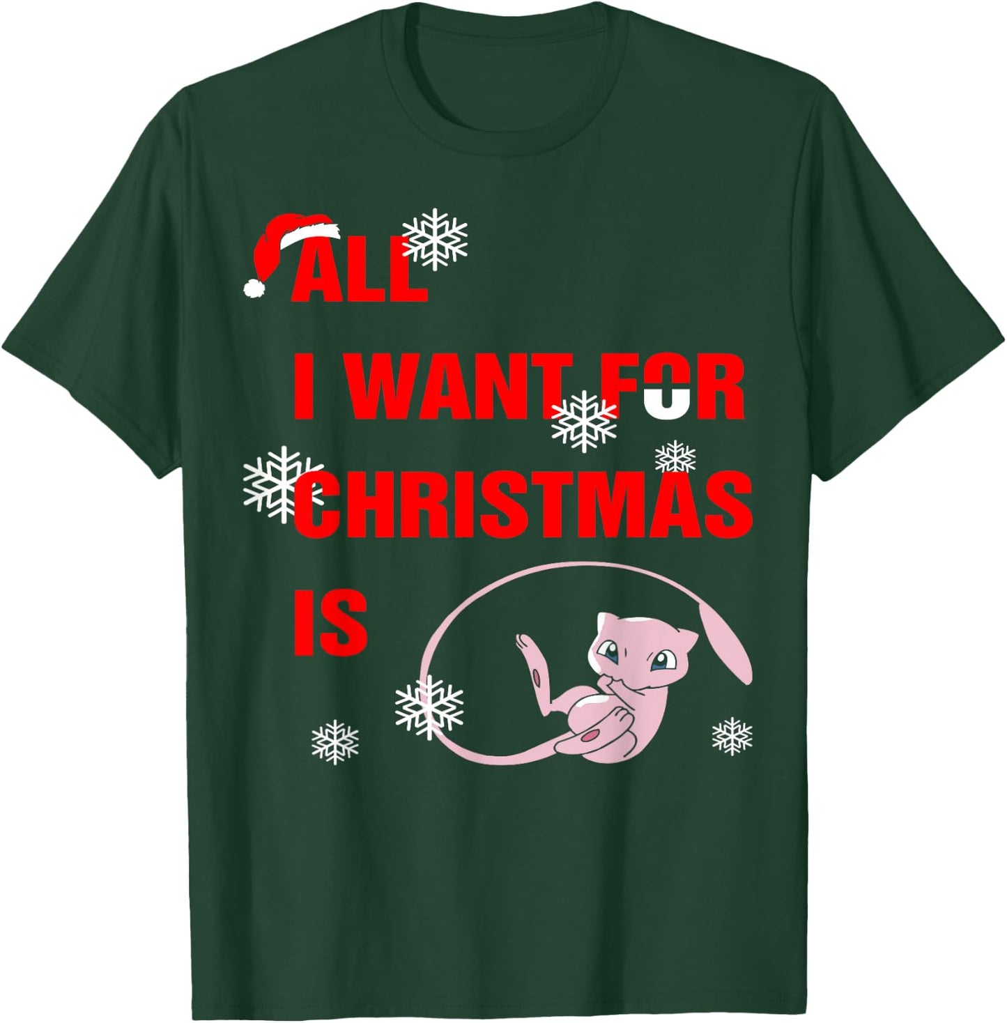 Awesomazing Designs All I Want For Christmas Is Mew -Adults Black T-Shirt - T-Shirt | Forest