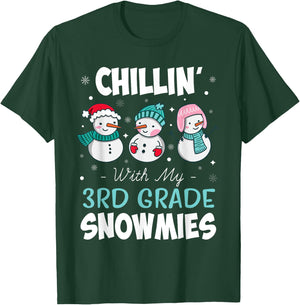Chillin' With My 3rd Grade Snowmies Teacher Christmas Gift Men Women Kids T-Shirt - T-Shirt | Forest