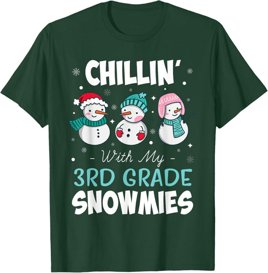 Chillin' With My 3rd Grade Snowmies Teacher Christmas Gift Men Women Kids T-Shirt - T-Shirt | Forest