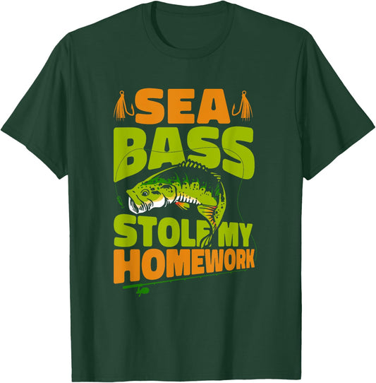 Sea Bass Stole My Homework Fisherman Bass Fishing T-Shirt - T-Shirt | Forest