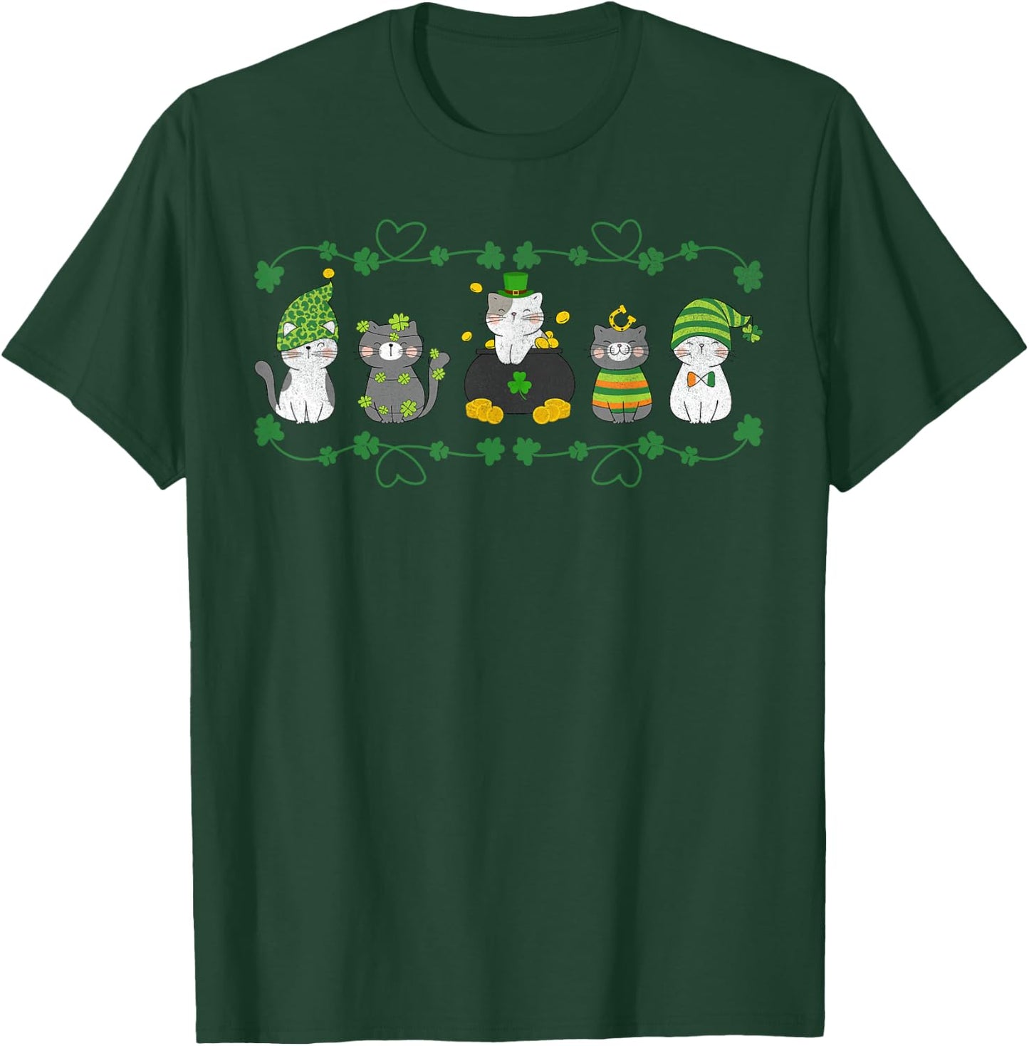 Cute Cats St. Patrick’s Day Clover Design T-Shirt - T-Shirt | Forest