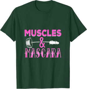 Muscles and Mascara Fitness Makeup Addict Gym Cute Workout T-Shirt - T-Shirt | Forest