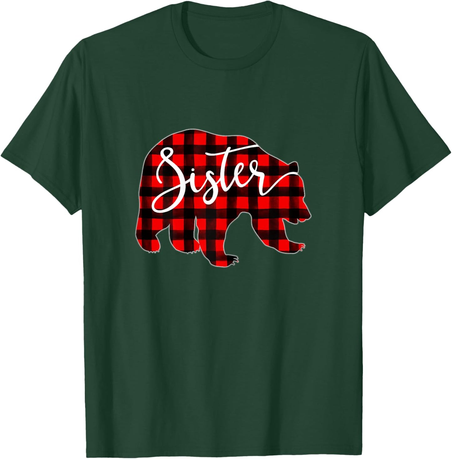 Red Plaid Sister Bear Matching Family Christmas Eve Buffalo T-Shirt - T-Shirt | Forest