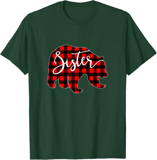 Red Plaid Sister Bear Matching Family Christmas Eve Buffalo T-Shirt - T-Shirt | Forest