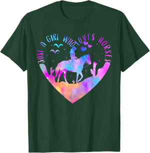 Just A Girl Who Loves Horses Shirt Girls Horse Riding T-Shirt - T-Shirt | Forest