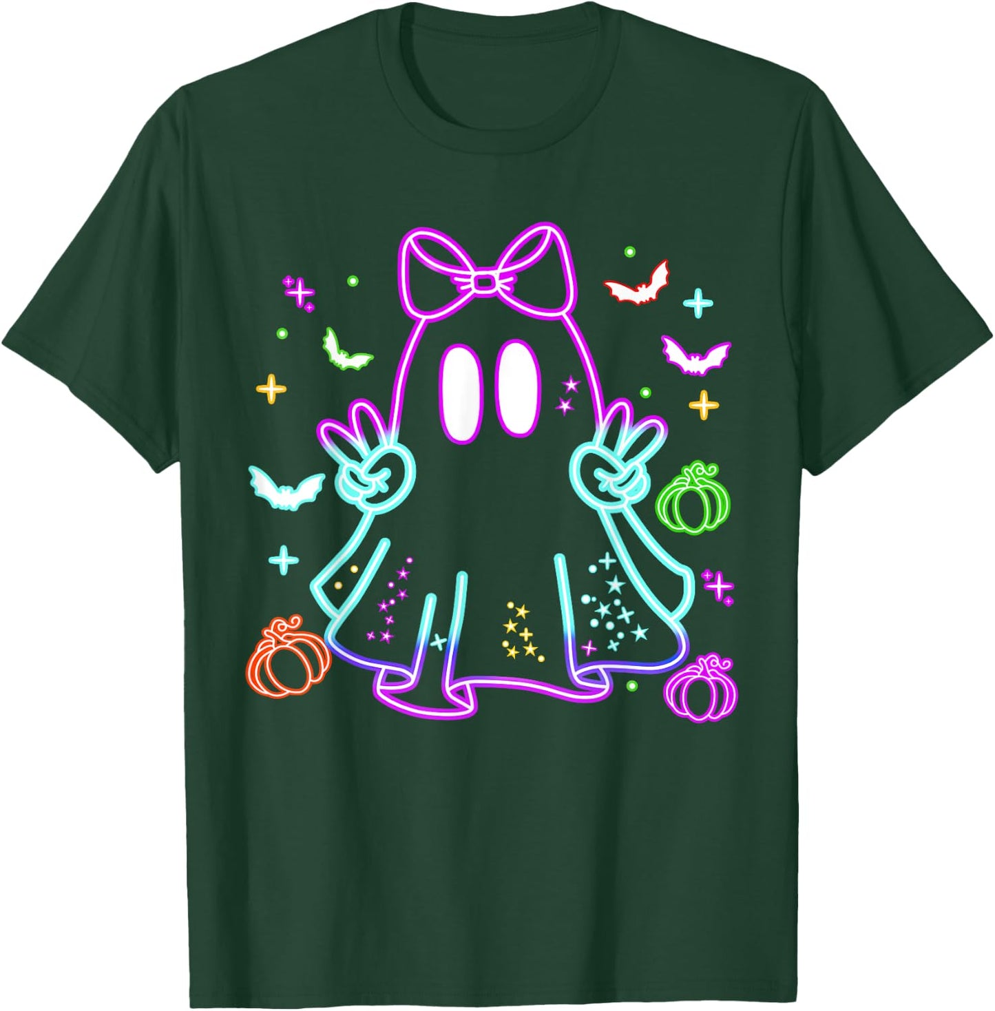 Boo Ghost Spooky Season Girls Kids Glow In Halloween Night T-Shirt - T-Shirt | Forest