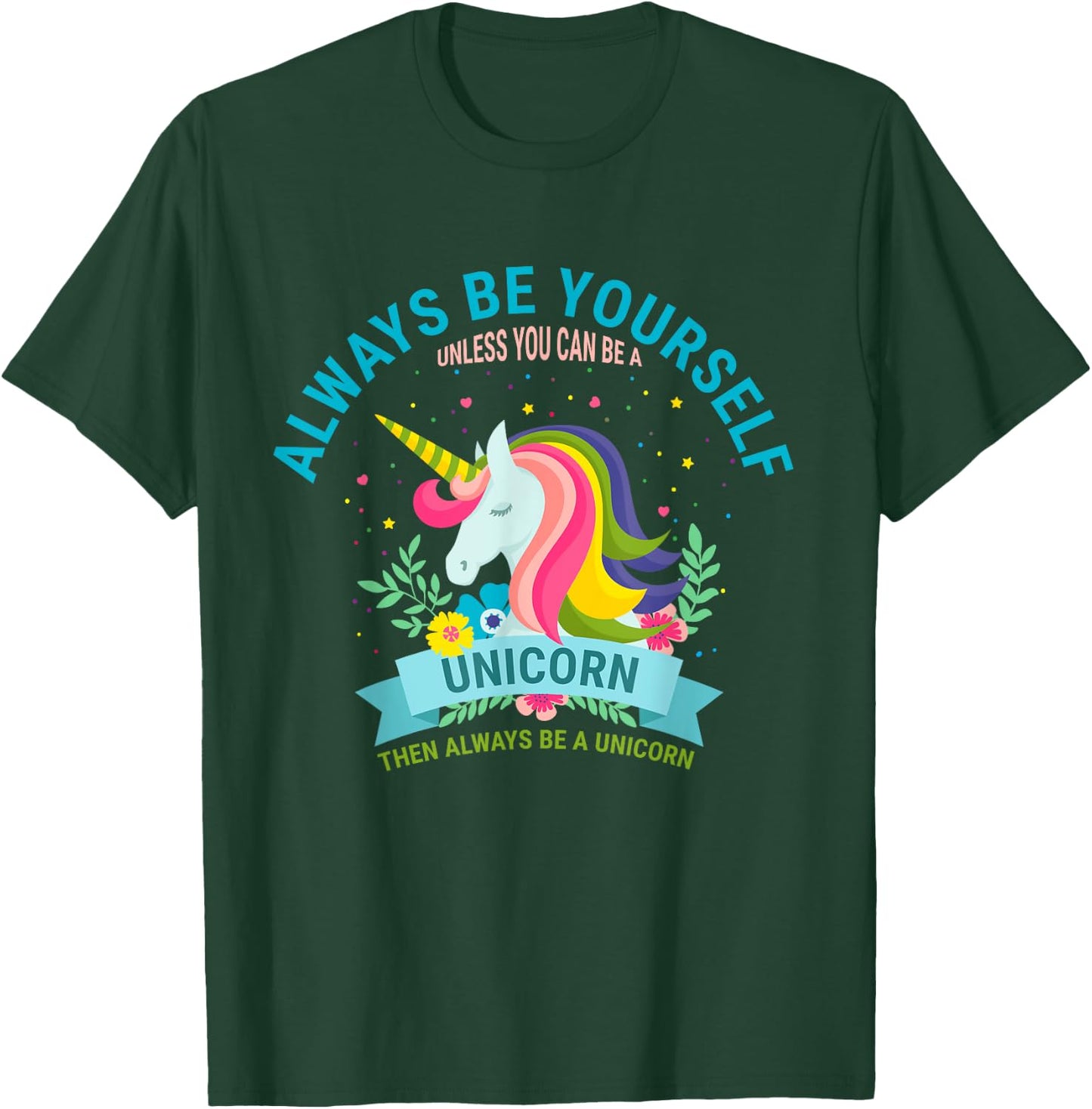 Cute Always Be Yourself Unicorn Girls T Shirt T-Shirt - T-Shirt | Forest